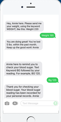 Screenshot of text conversation with Annie Health Texting app