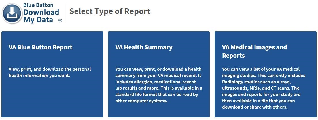 Blue Button report options