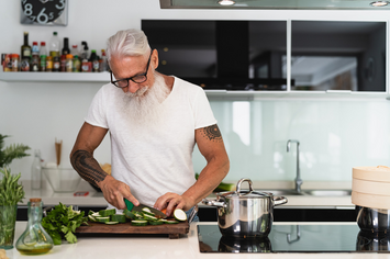 A Veteran preparing a healthy meal