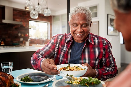 A Veteran eating a healthier meal for dinner