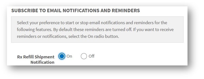 Screenshot of turning Rx Refill Shipment Notifications on