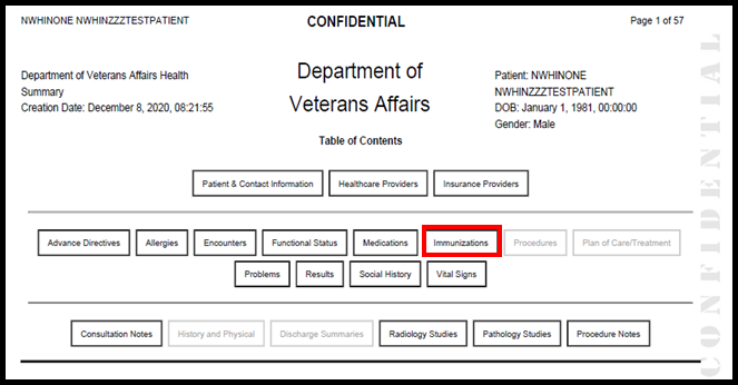 Immunizations screenshot