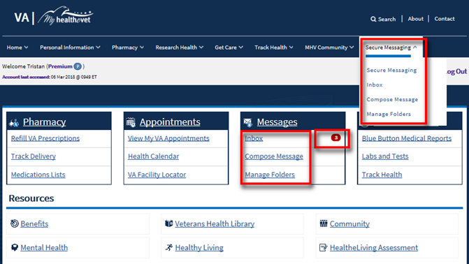 Screenshot of My HealtheVet page