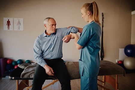 A Veteran having his arm inspected