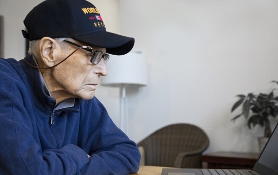 A Veteran looking at his COVID-19 test results online