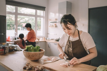 A Veteran cutting lean chicken for their family’s dinner
